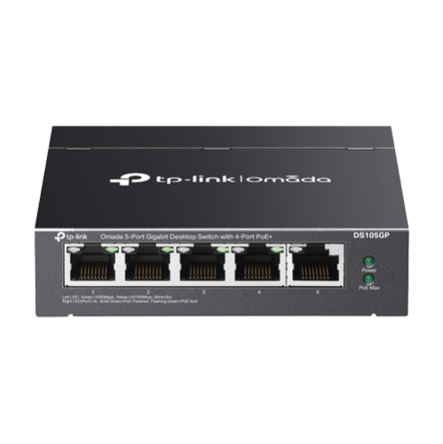 Switch 4 x RJ45 1G PoE, 1 x RJ45 1G, Buget PoE 65W, Unmanaged - TP-Link Omada DS105GP Switch 4 x RJ45 1G PoE, 1 x RJ45 1G, Buget PoE 65W, Unmanaged - TP-Link Omada DS105GP