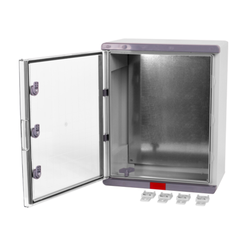 Cutie distributie IP67 din ABS gri, usa transparenta, placa metalica, 400x500x240 mm PS405024 Cutie distributie IP67 din ABS gri, usa transparenta, placa metalica, 400x500x240 mm PS405024