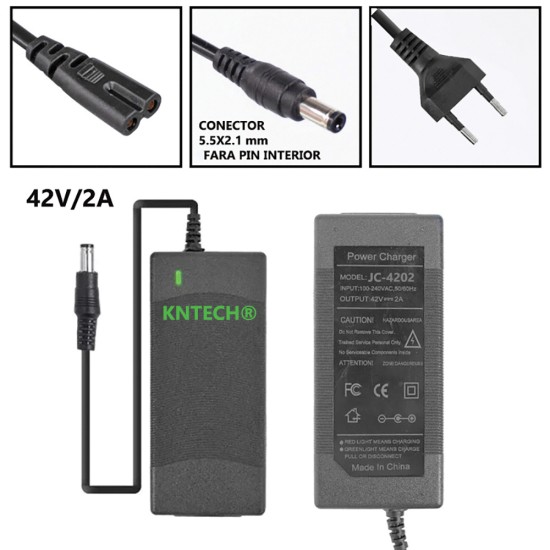 JC-4202-LED/Incarcator trotineta electrica Li-Ion 42V/ 2A (baterie de 36V) conector 5,5X2.1mm pentru Kugoo S1, S1 Pro, S2, S3 E-Scooter, E-TWOW, XPLORER, KIRIN S1 JC-4202-LED/Incarcator trotineta electrica Li-Ion 42V/ 2A (baterie de 36V) conector 5,5X2.1mm pentru Kugoo S1, S1 Pro, S2, S3 E-Scooter, E-TWOW, XPLORER, KIRIN S1