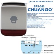 SPS-260/ Sirenă de exterior wireless cu încărcare solară compatibilă cu sistemele de alarmă CHUANGO GO2 și CG-G5